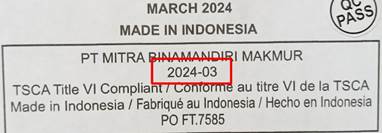 Recalled Kentfield Dresser (production date label)