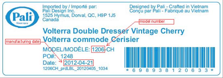 Sticker on the back of the units with product name, model number and manufacturing date.