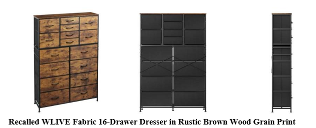 Recalled WLIVE Fabric 16-Drawer Dresser in Rustic Brown Wood Grain Print