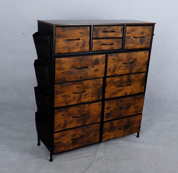 Recalled YaFiti 12-Drawer Rustic Brown Dresser (side view)