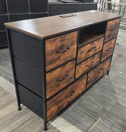 Recalled Furnulem Fabric 8-Drawer Dresser in brown (side)
